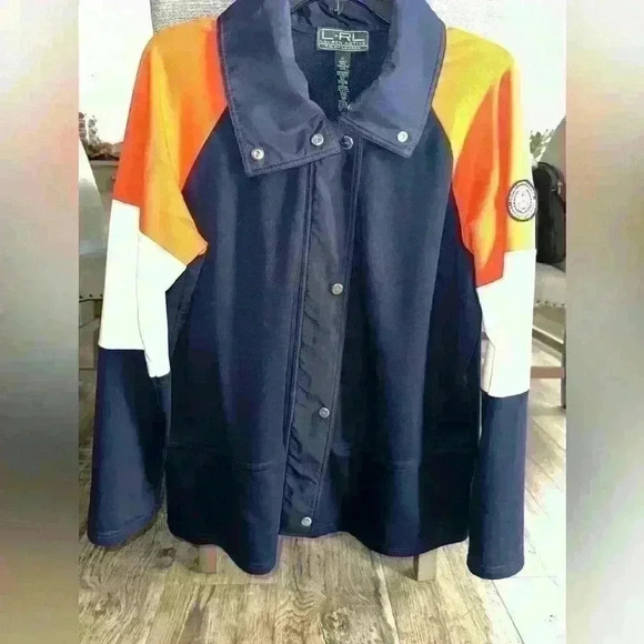 Lauren Ralph Lauren Jackets & Blazers - Lauren Ralph Lauren Orange Navy Womens XL Zip up Sweat Jacket W Sleeve Patch